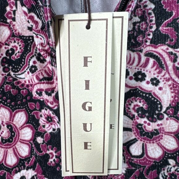 Figue Maia Corduroy Wide Leg Pants Womens Size 6 NWT Paisley Floral Pink Black - Picture 11 of 14